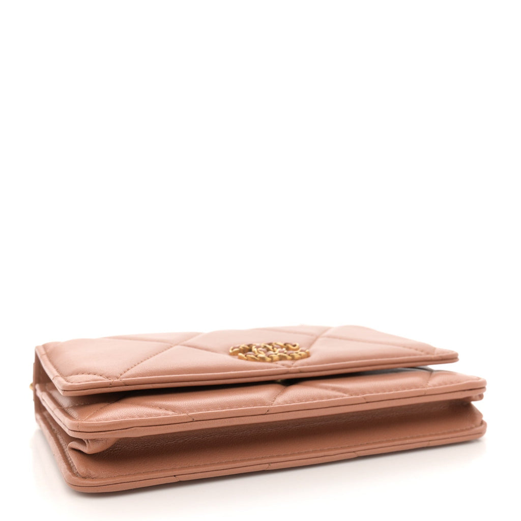 Lambskin Quilted Chanel 19 Wallet On Chain WOC Brown