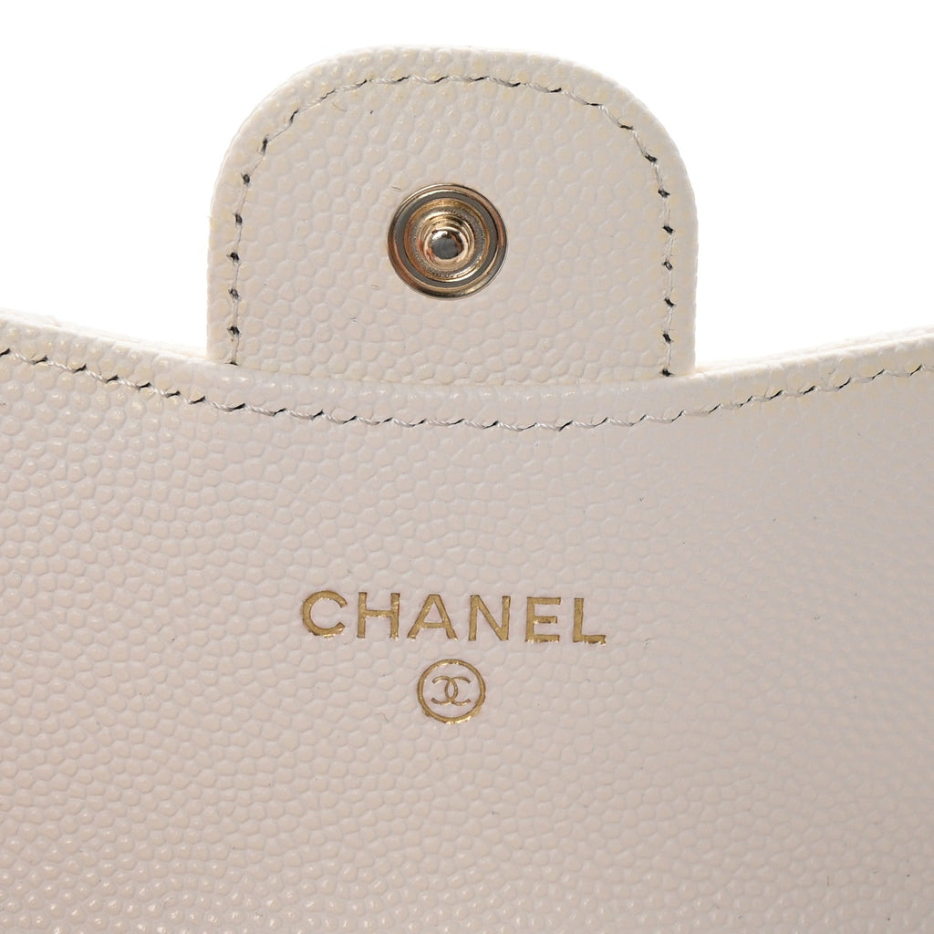 Caviar Quilted Flap  Holder On Chain White