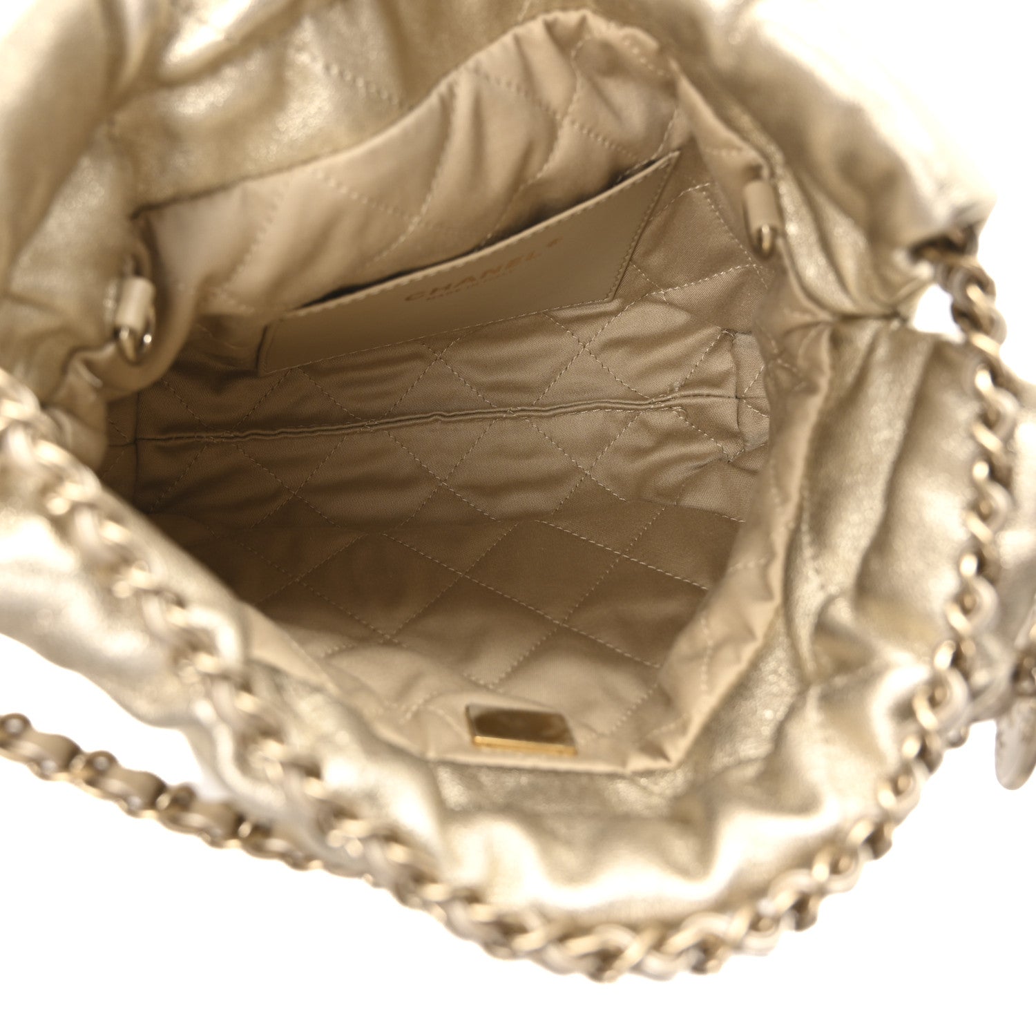 Metallic Lambskin Quilted Mini Chanel 22 Golden