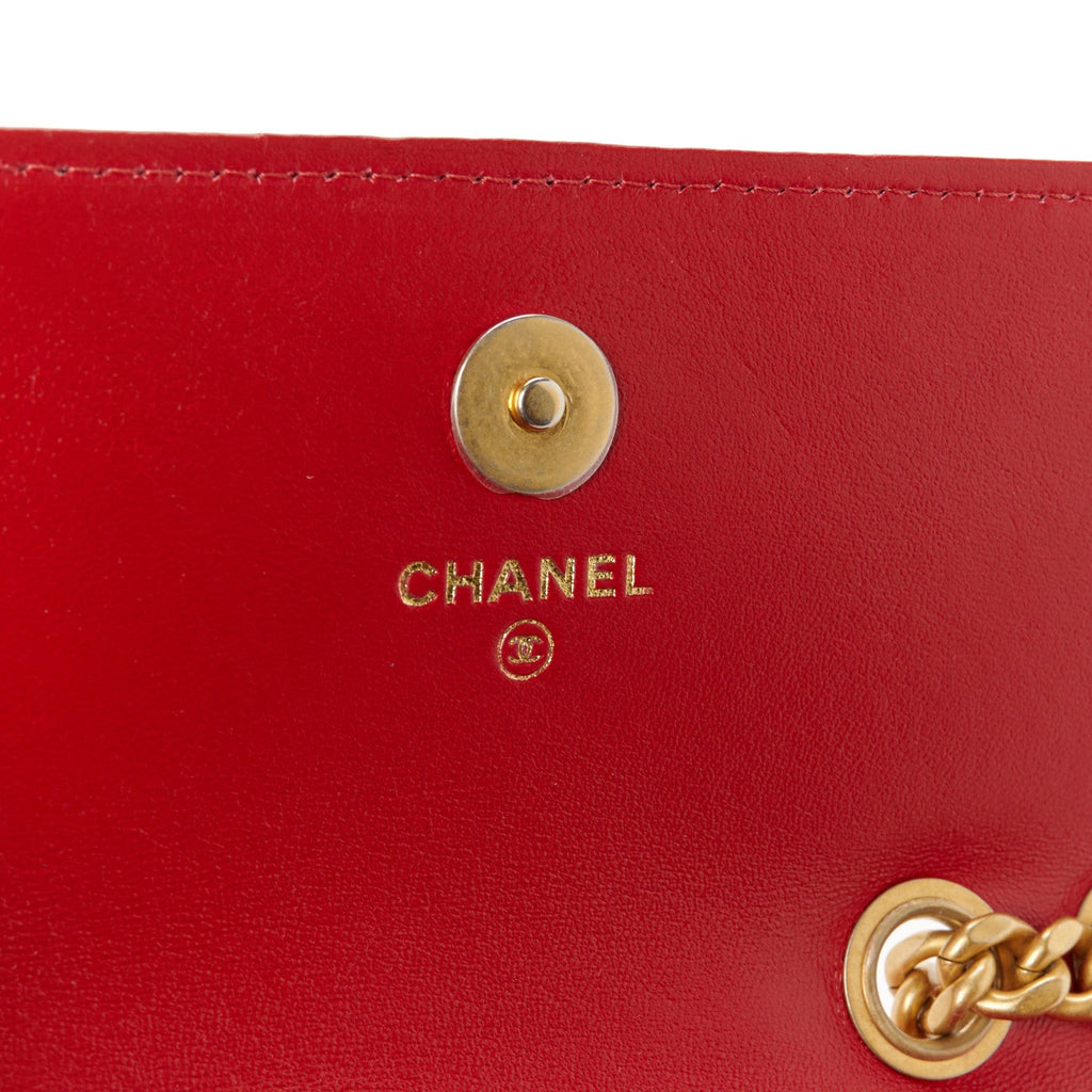 Lambskin Quilted Pillow Crush Flap Phone Holder With Chain Red