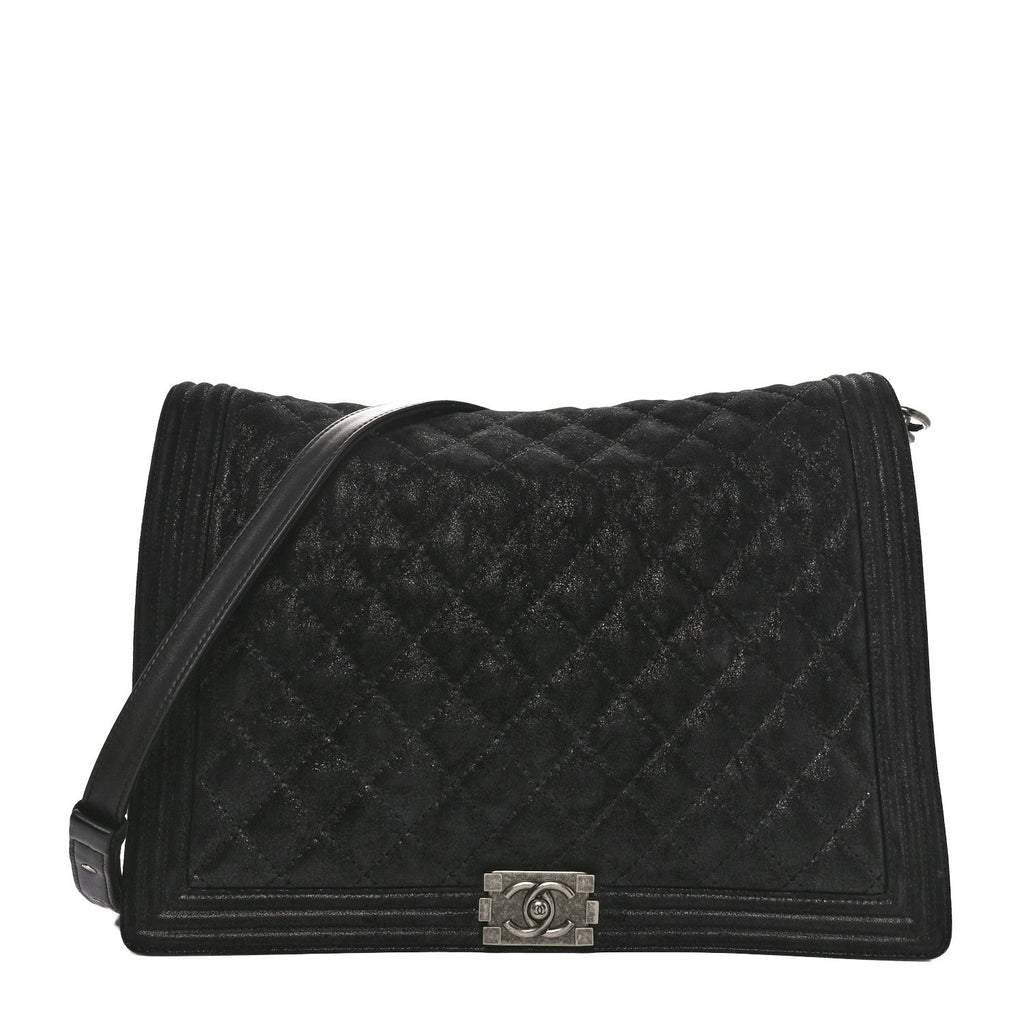 Iridescent Calfskin Quilted XL Gentle Boy Flap Black