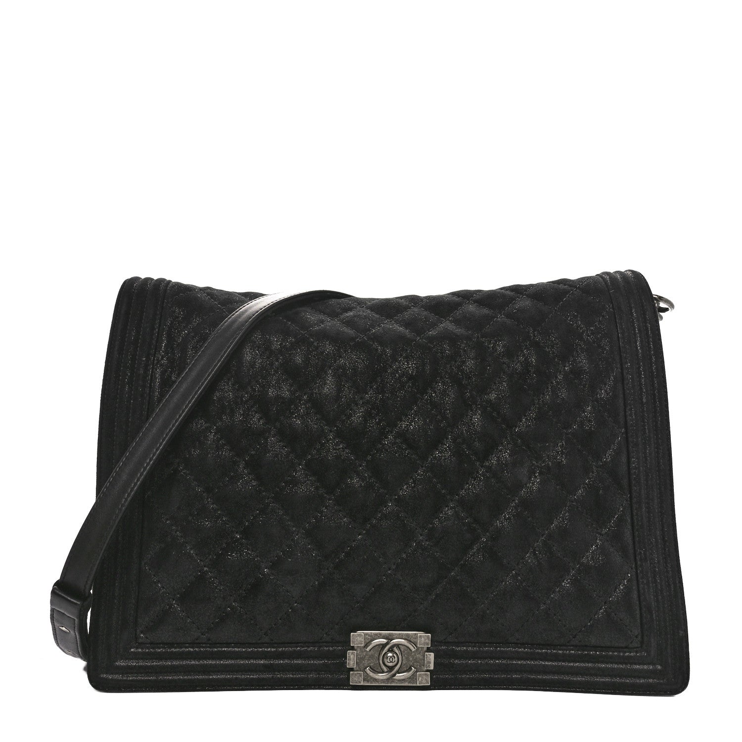 Iridescent Calfskin Quilted XL Gentle Boy Flap Black
