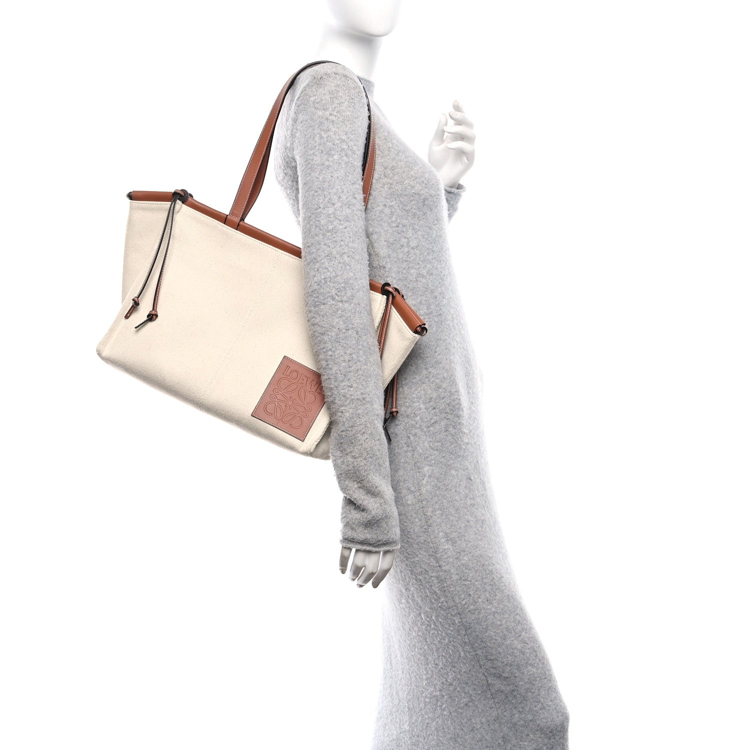 Canvas Calfskin Cushion Tote Beige