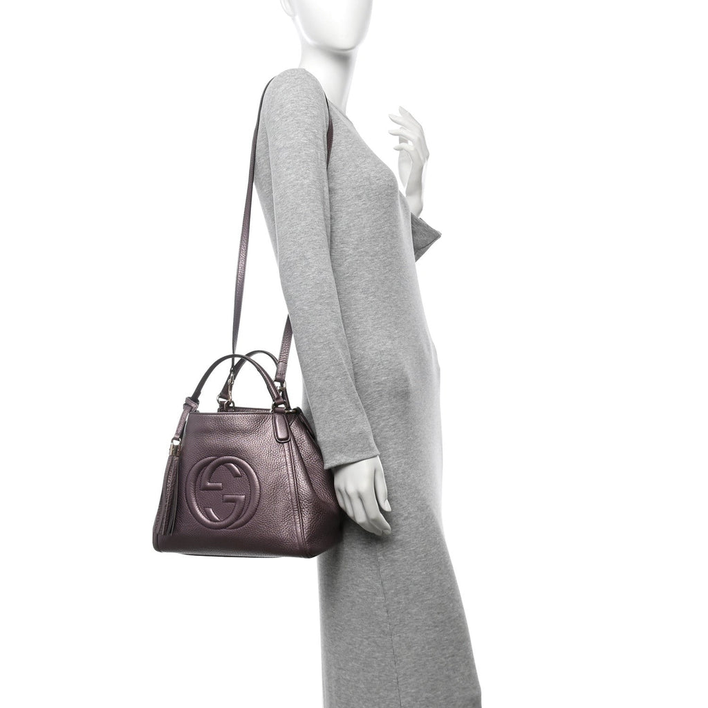 Metallic Pebbled Calfskin Small Soho Shoulder Bag Purple