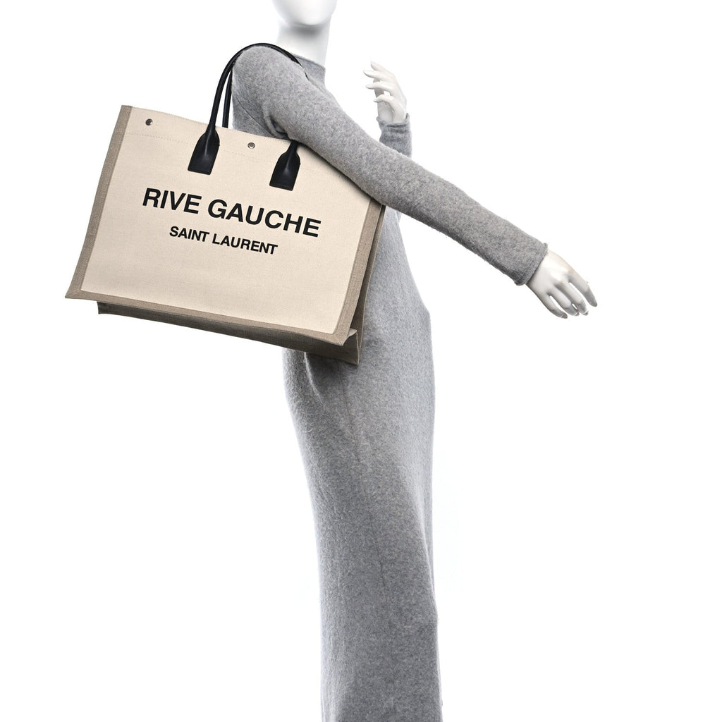 Linen Calfskin Rive Gauche Tote Greggio Natural
