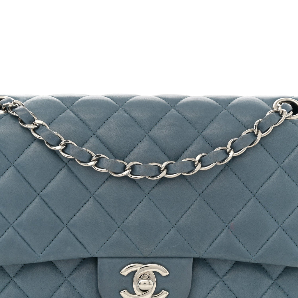 Lambskin Quilted Medium Double Flap Blue