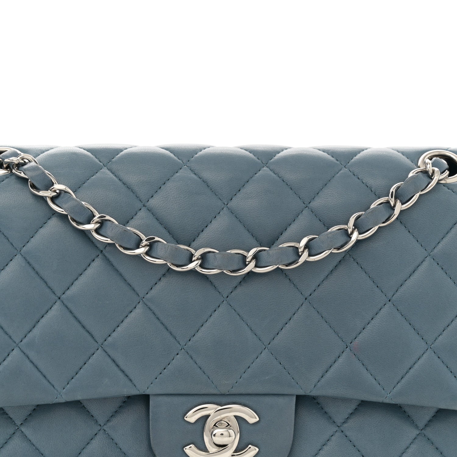 Lambskin Quilted Medium Double Flap Blue