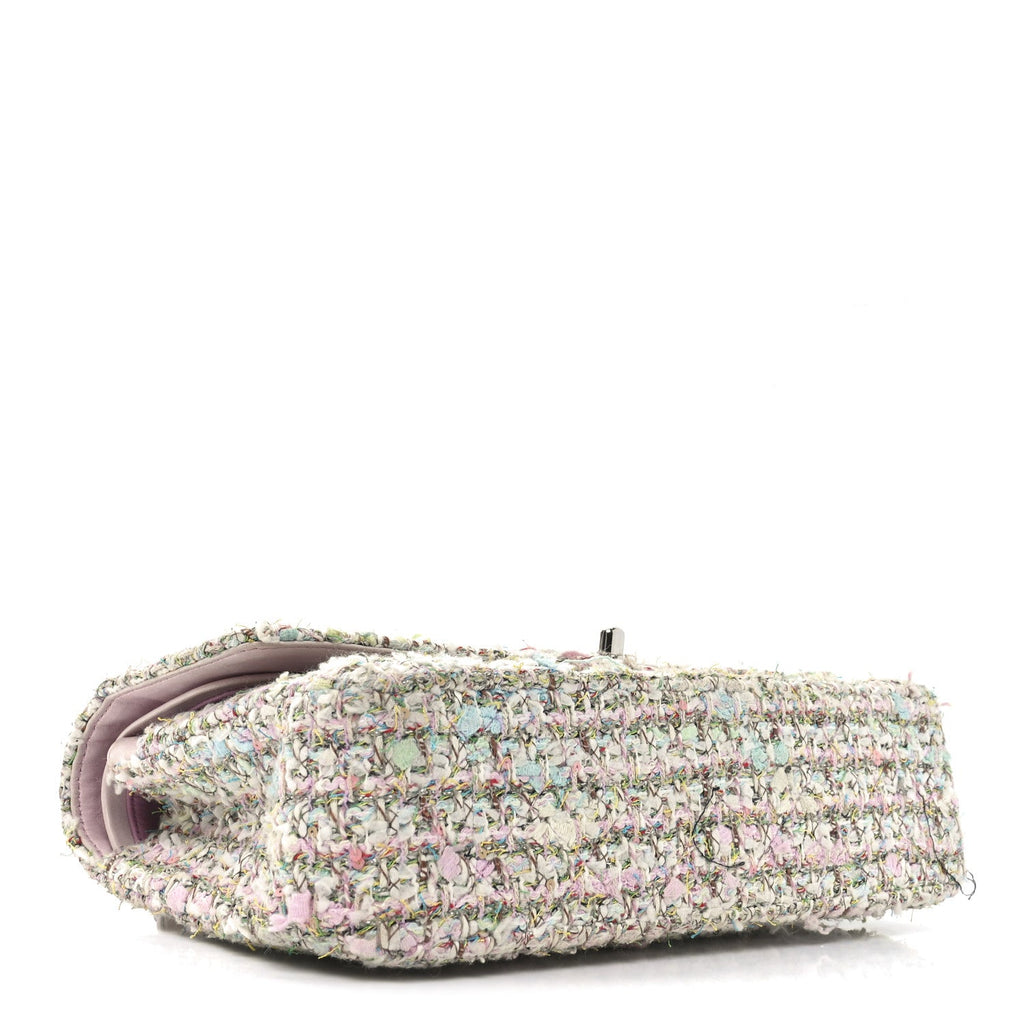 Tweed Quilted Medium Double Flap Light Pink Multicolor