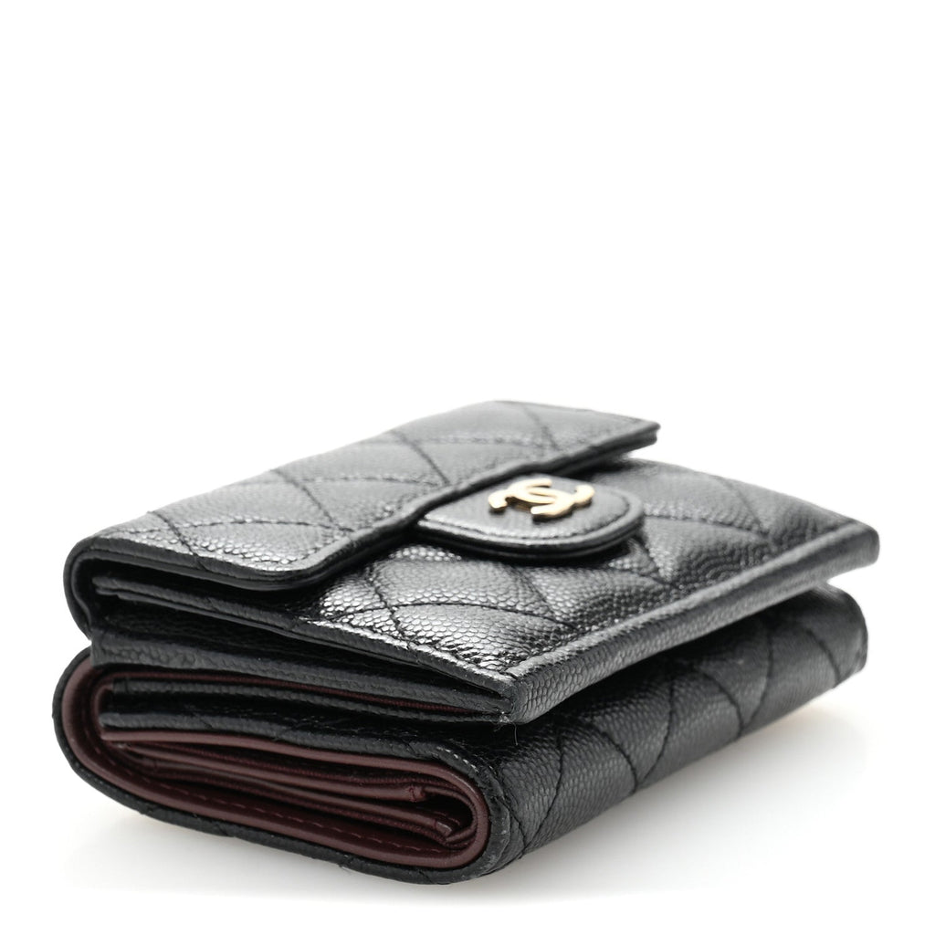 Caviar Quilted Double Flap Wallet Black