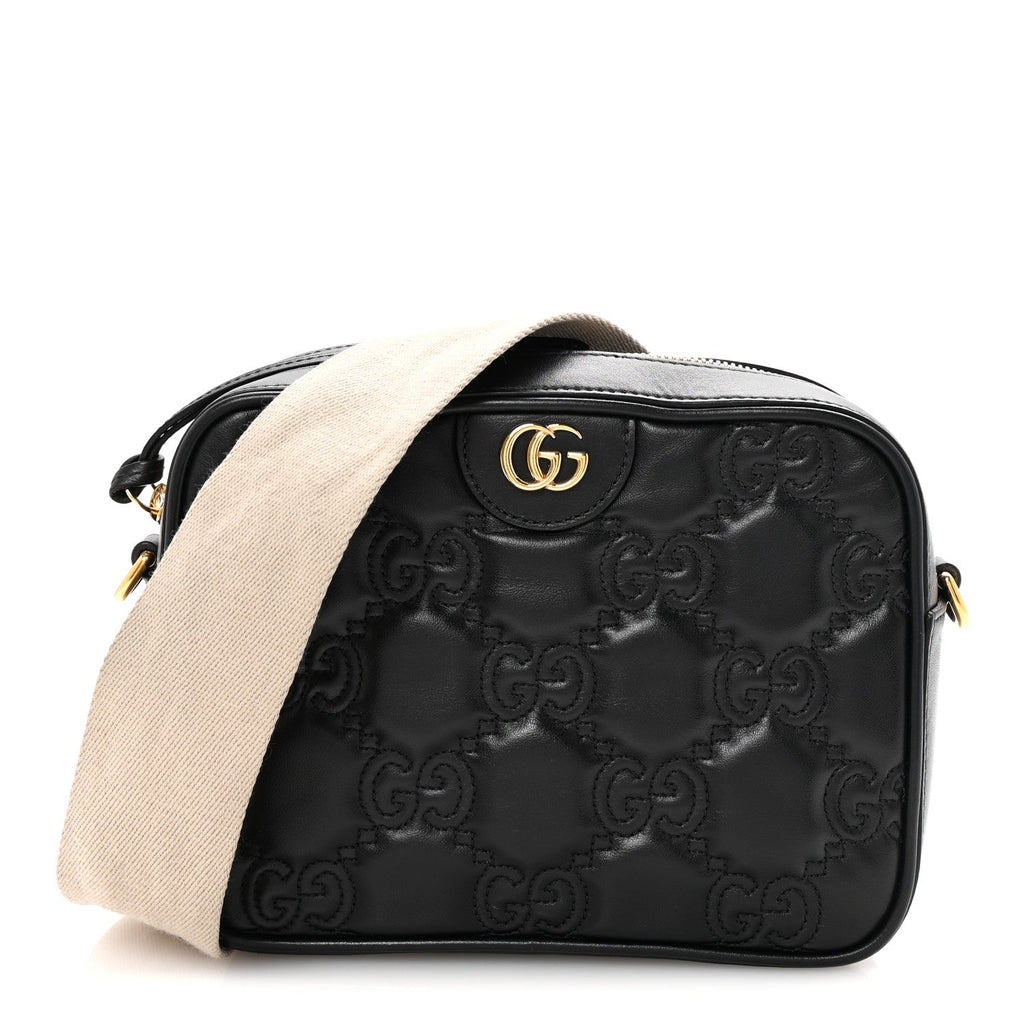 Calfskin GG Matelasse Shoulder Bag Black Natural