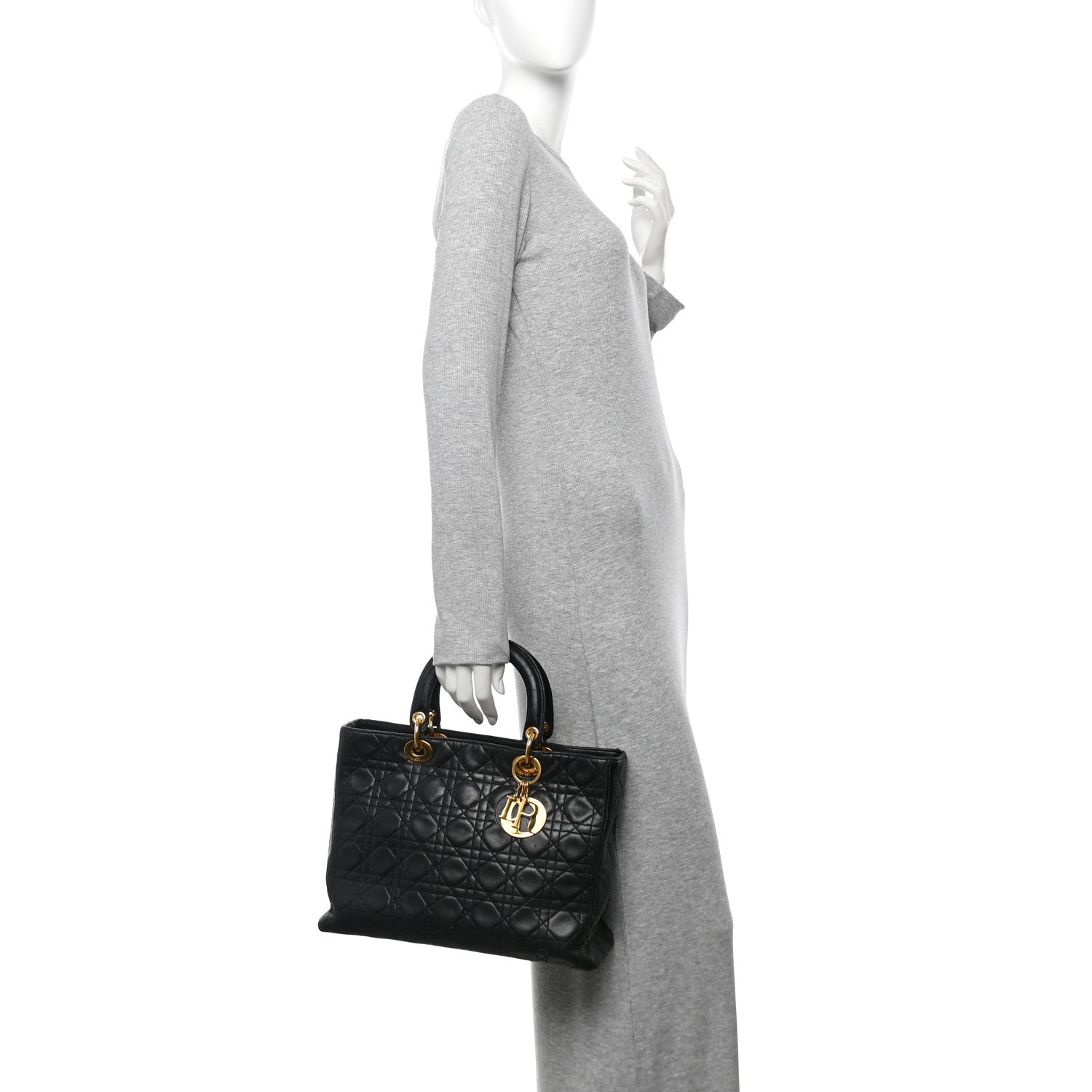 Lambskin Cannage Large Lady Dior Black