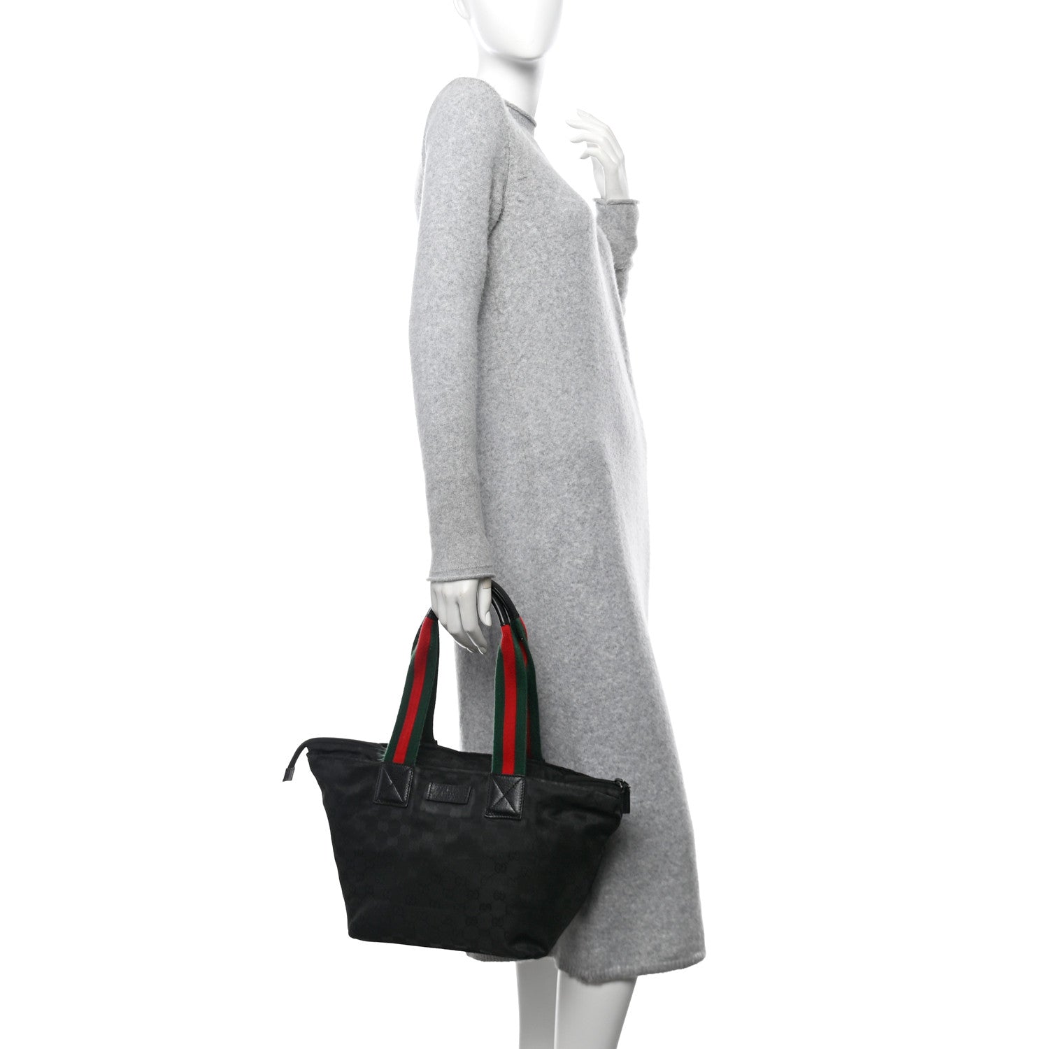 GG Monogram Medium Web Handle Bucket Tote Black