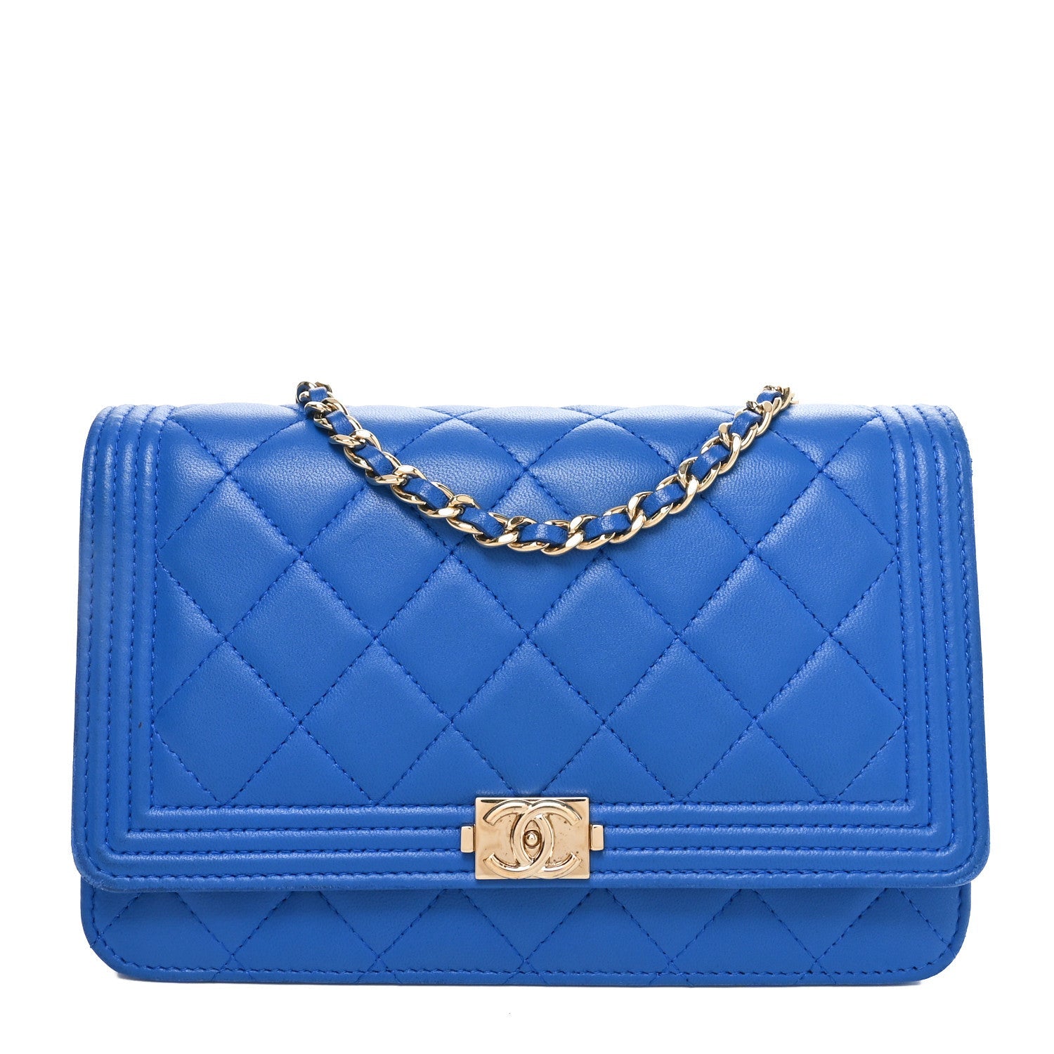 Lambskin Quilted Boy Wallet On Chain WOC Blue