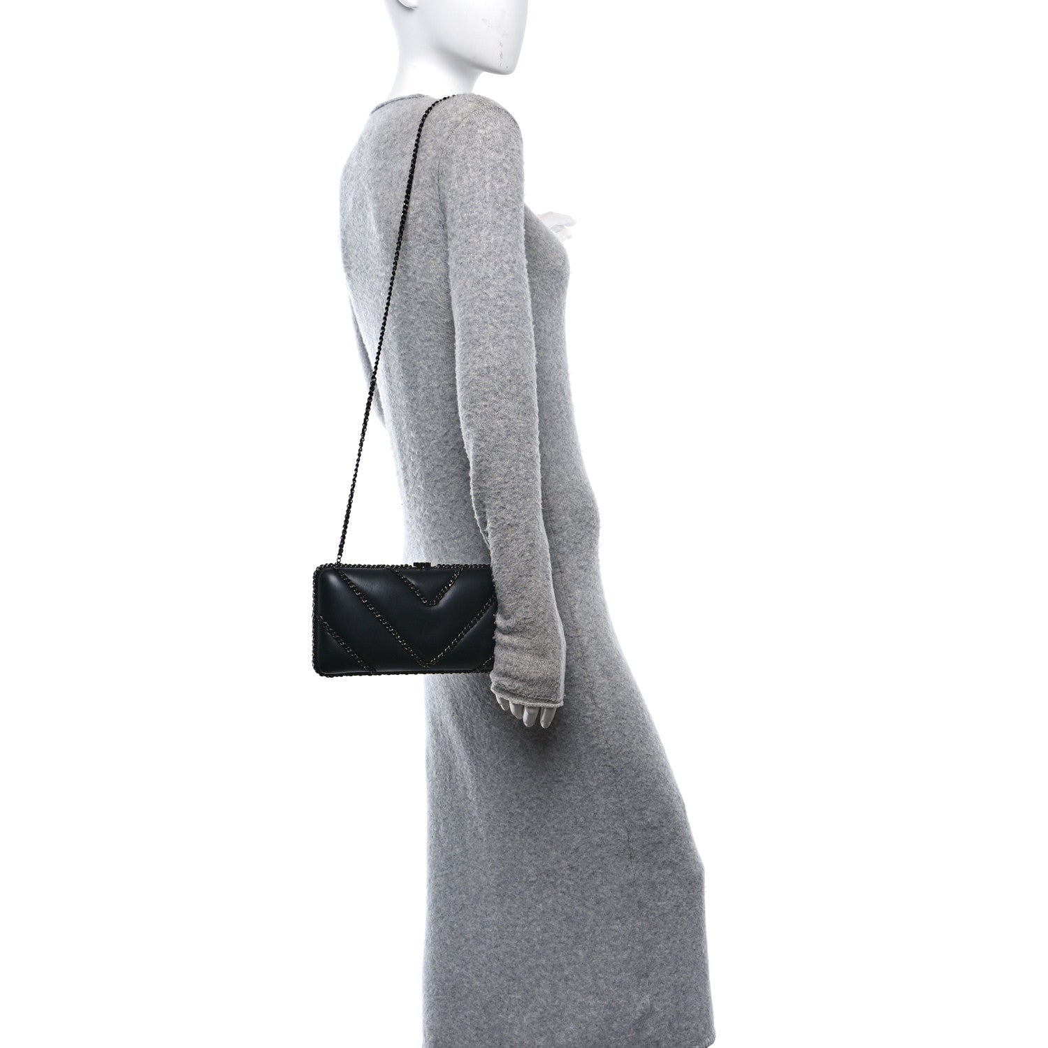 Lambskin Chevron Quilted Chain Around Clutch Black