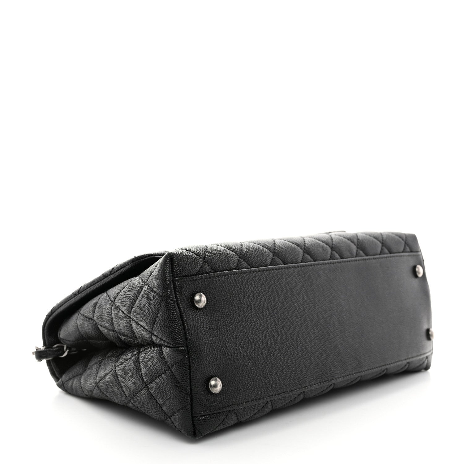 Caviar Lizard Embossed Quilted Small Coco Handle Flap Black