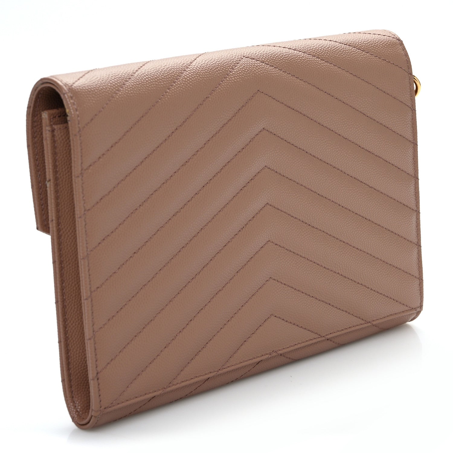 Grain De Poudre Matelasse Chevron Monogram Cassandre Flap Pouch Natural Dark