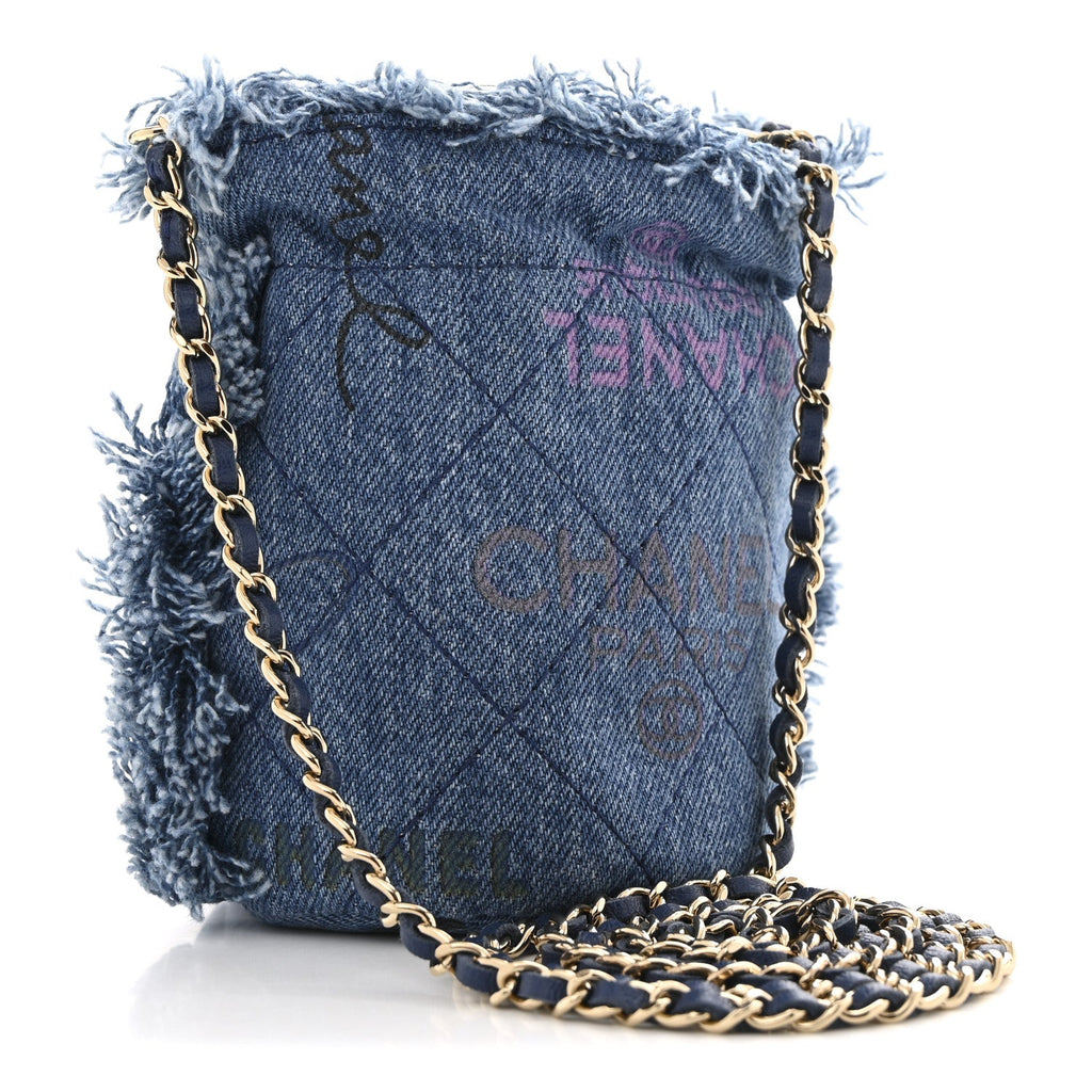 Denim Quilted Mood Mini Bucket With Chain Blue Multicolor