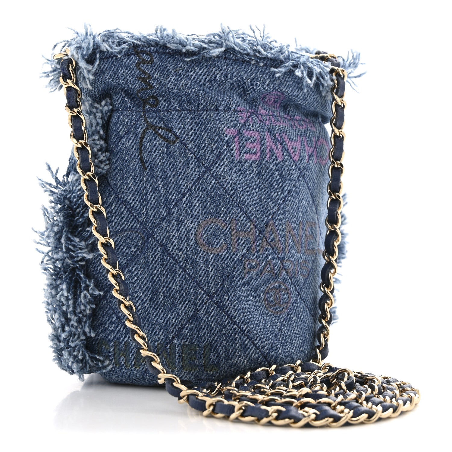 Denim Quilted Mood Mini Bucket With Chain Blue Multicolor