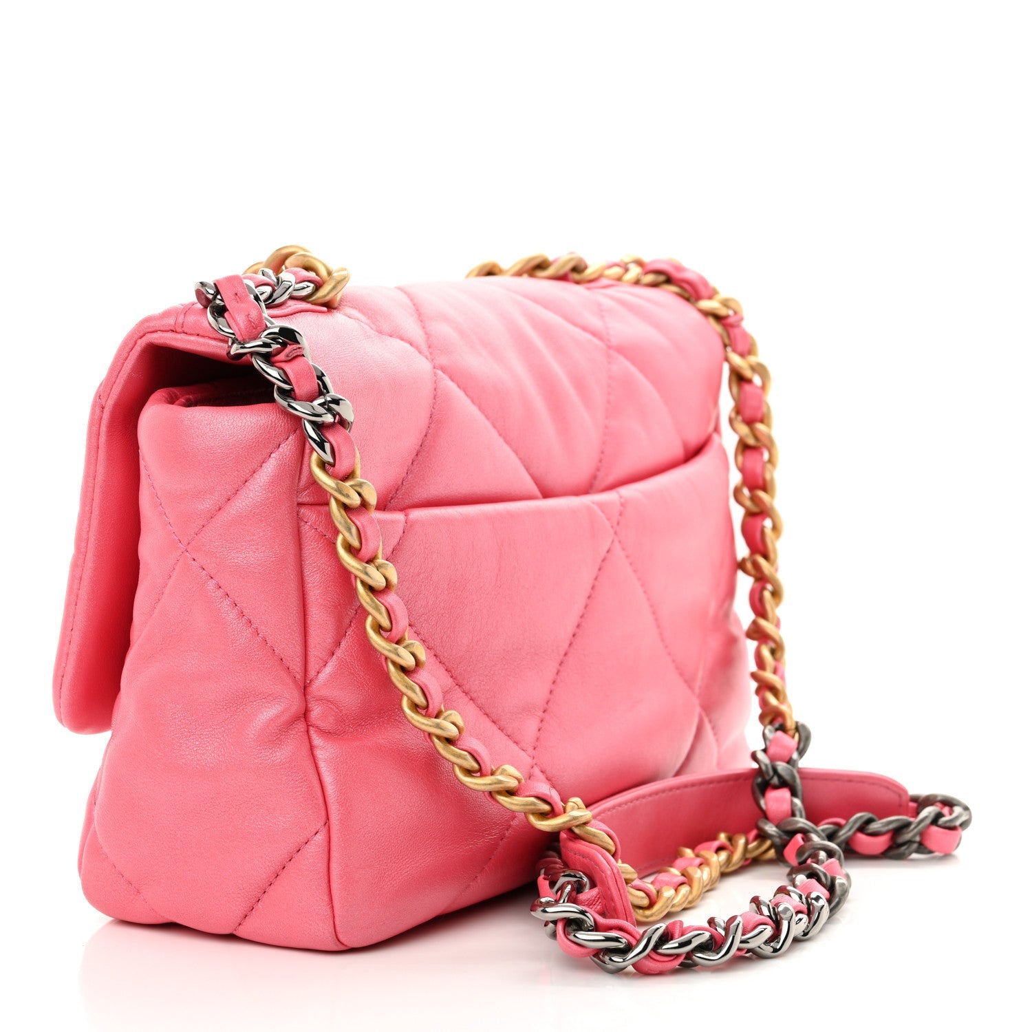Shiny Lambskin Quilted Medium Chanel 19 Flap Pink
