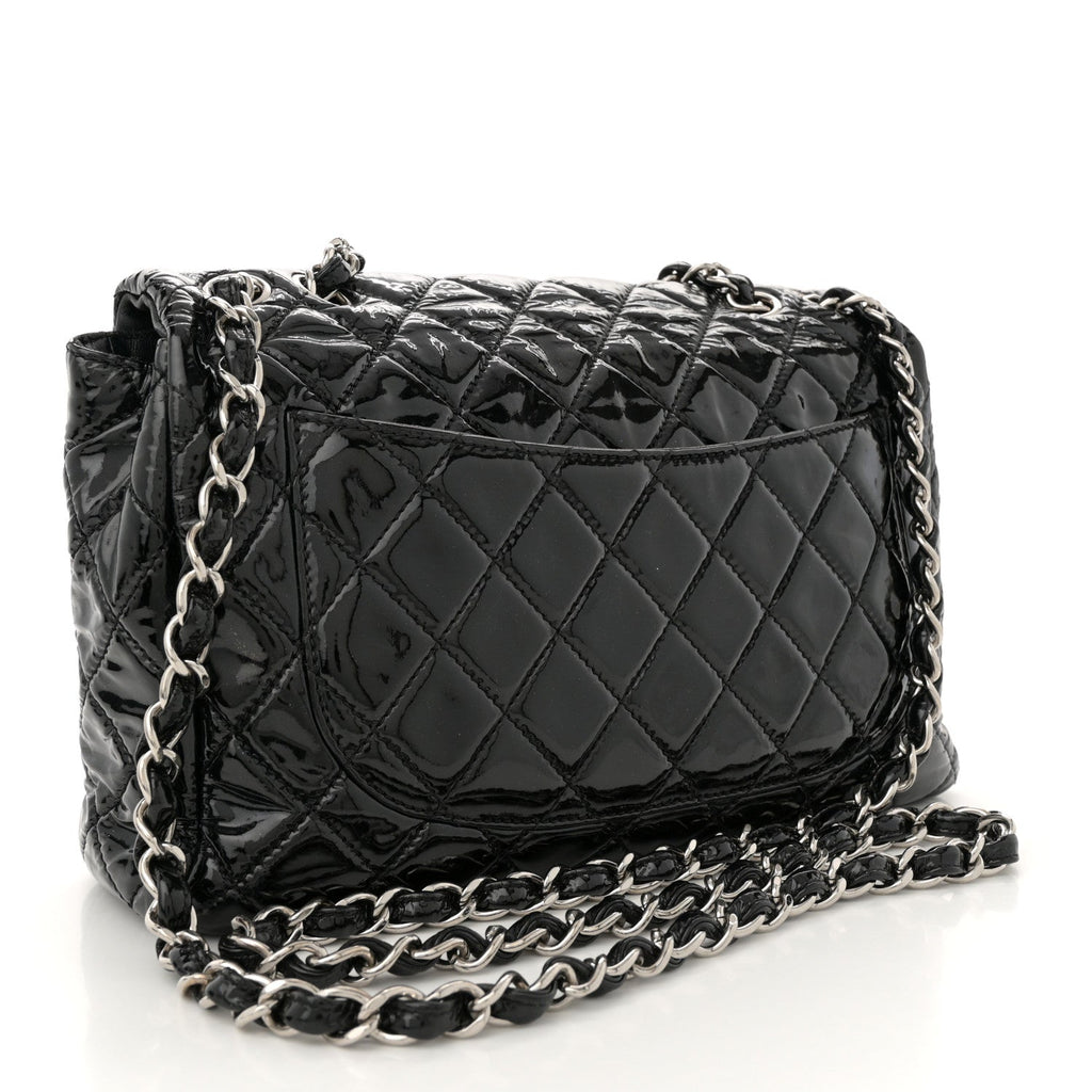Patent Quilted Jumbo Single Flap Black