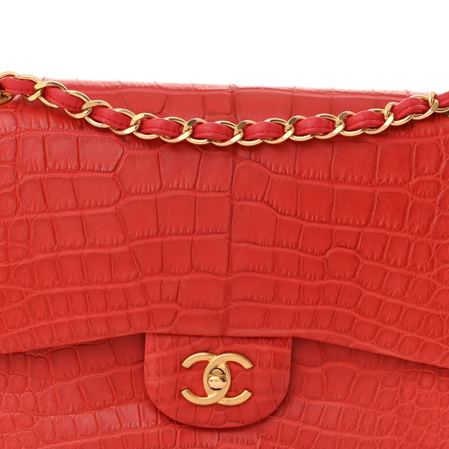 Matte Alligator Jumbo Double Flap Red