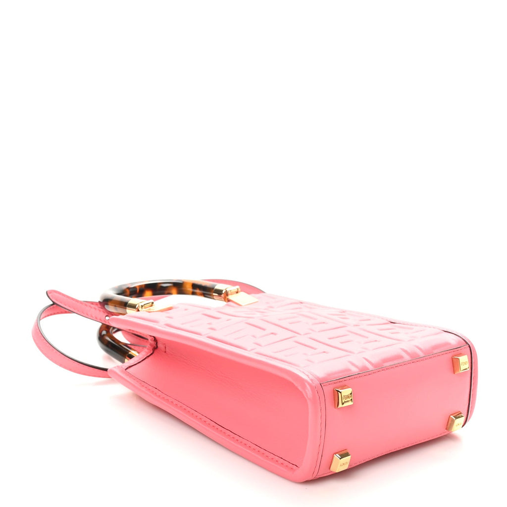 Vitello Plexiglass FF Embossed Mini Fendi Sunshine Shopper Tote Pink Dalia