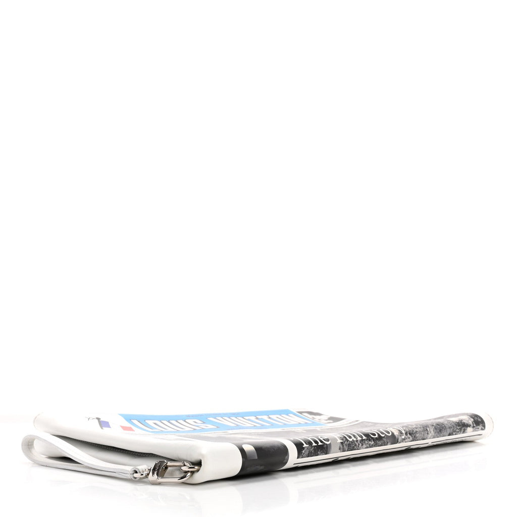 Calfskin Newspaper Print Pouch