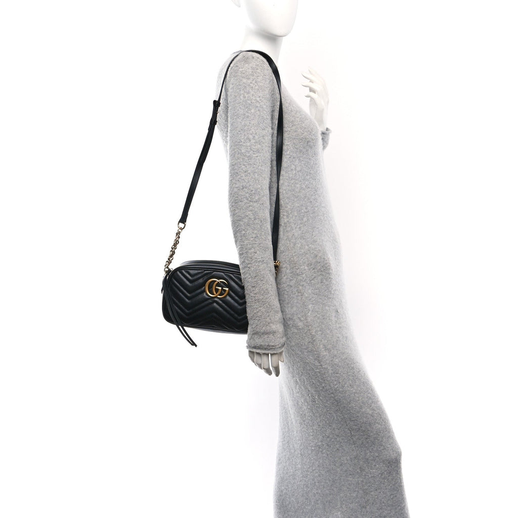 Calfskin Matelasse Small GG Marmont Chain Shoulder Bag Black