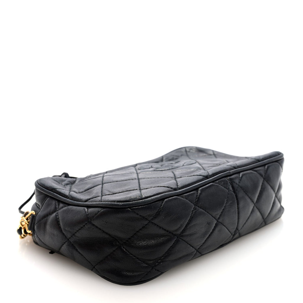 Lambskin Quilted CC Tassel Camera Case Black