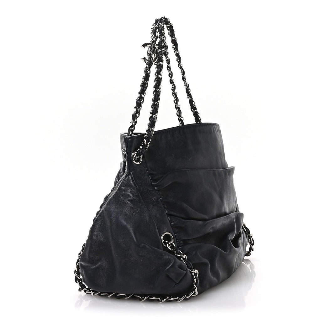Lambskin Large Sharpei Shoulder Bag Blue