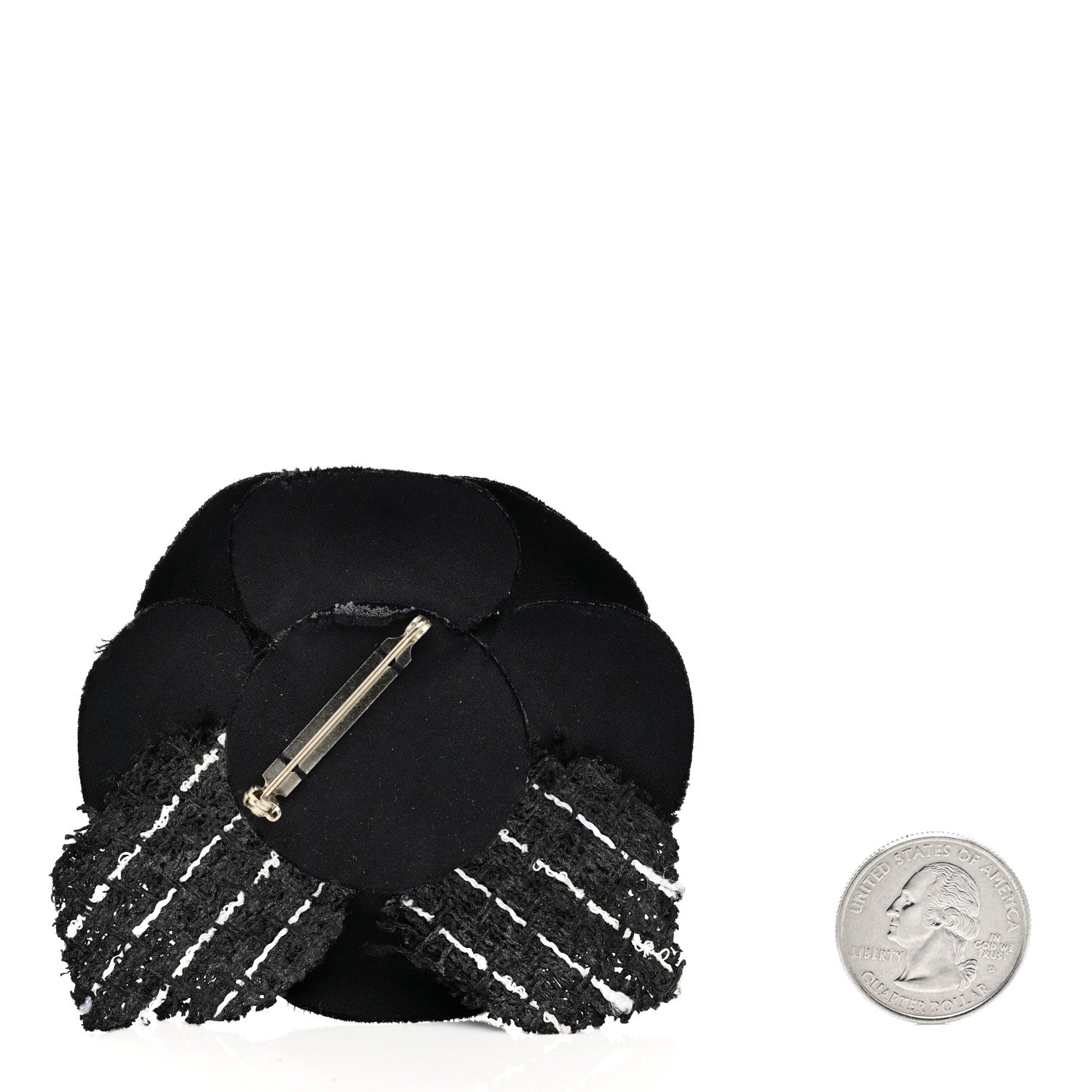 Tweed Camellia Pin Brooch Black