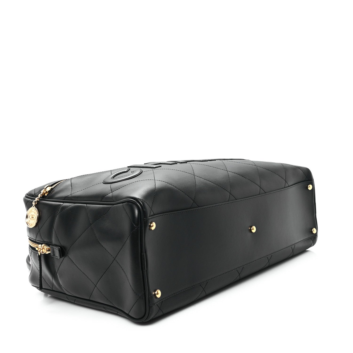 Calfskin Stitched Maxi Logo Bowling Bag Black