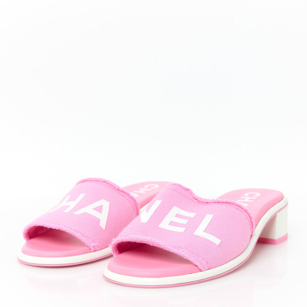 Cotton Logo Mule Sandals 36.5 Pink White