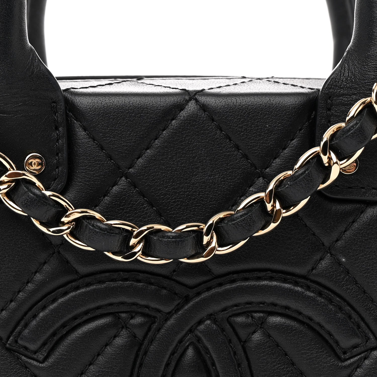 Calfskin Quilted Studded Square Vanity Case Black