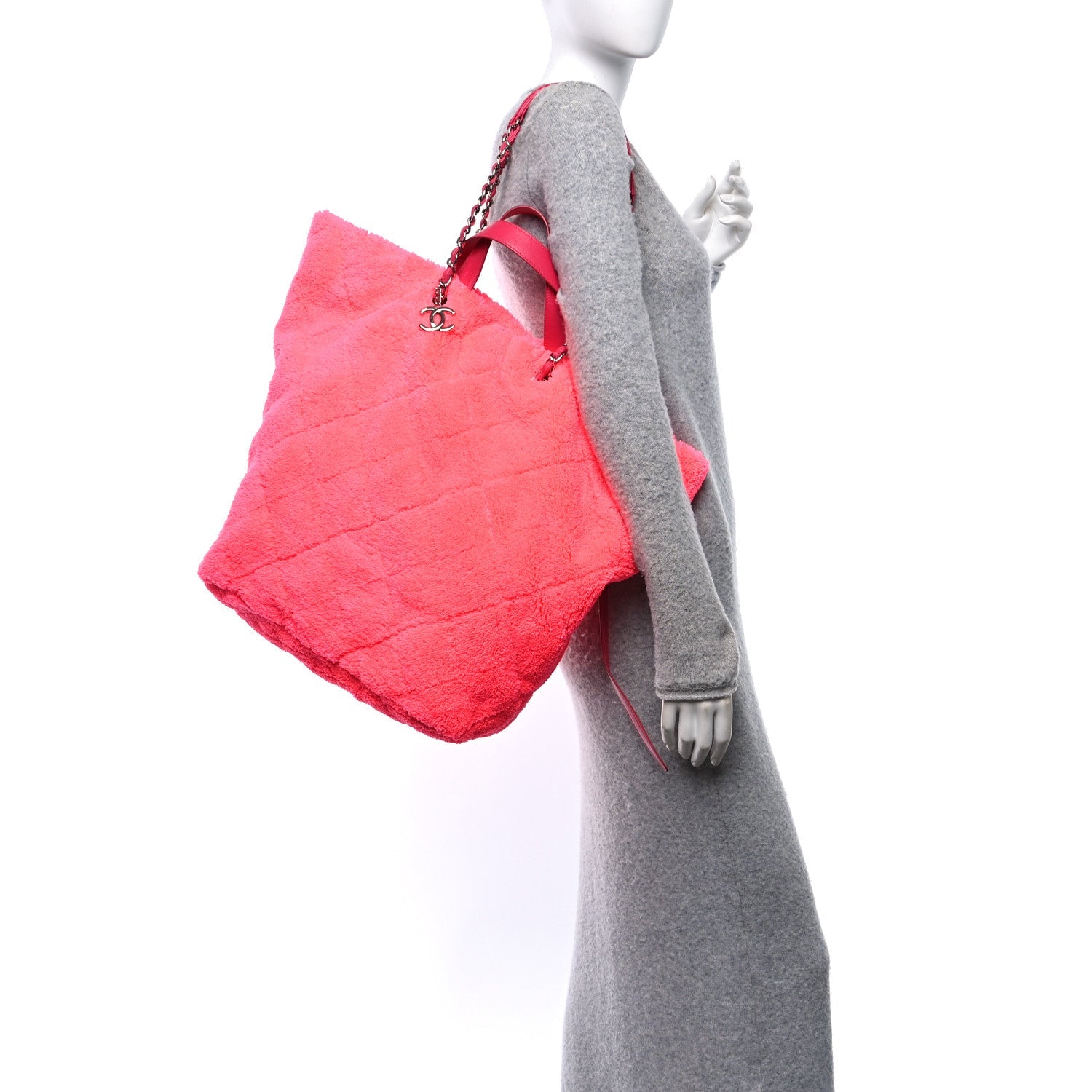 Terry Cloth Quilted Coco Beach Large Shopping Tote Pink