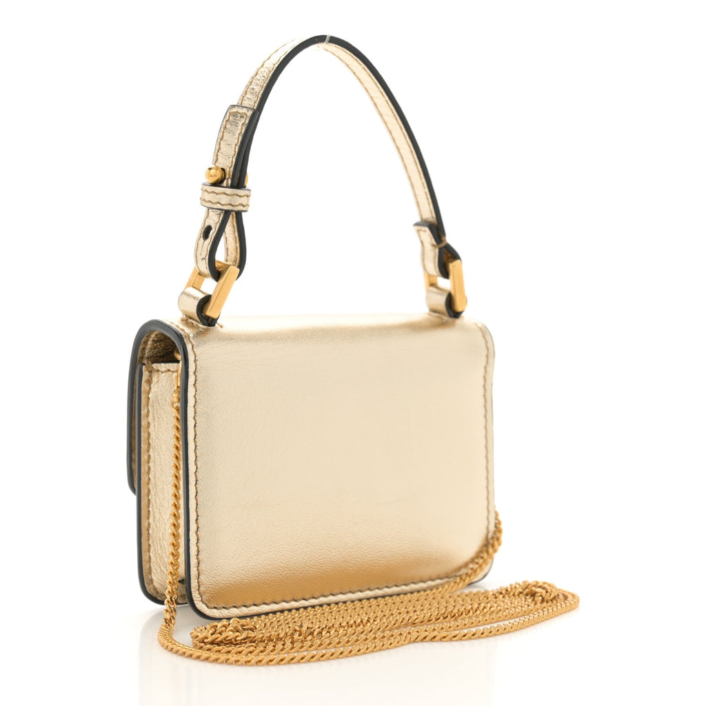 Metallic Calfskin Micro VSling Shoulder Bag Sahara