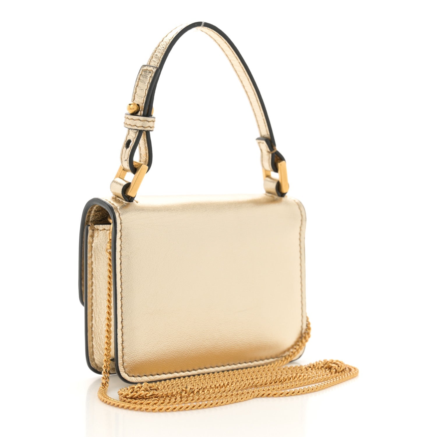 Metallic Calfskin Micro VSling Shoulder Bag Sahara