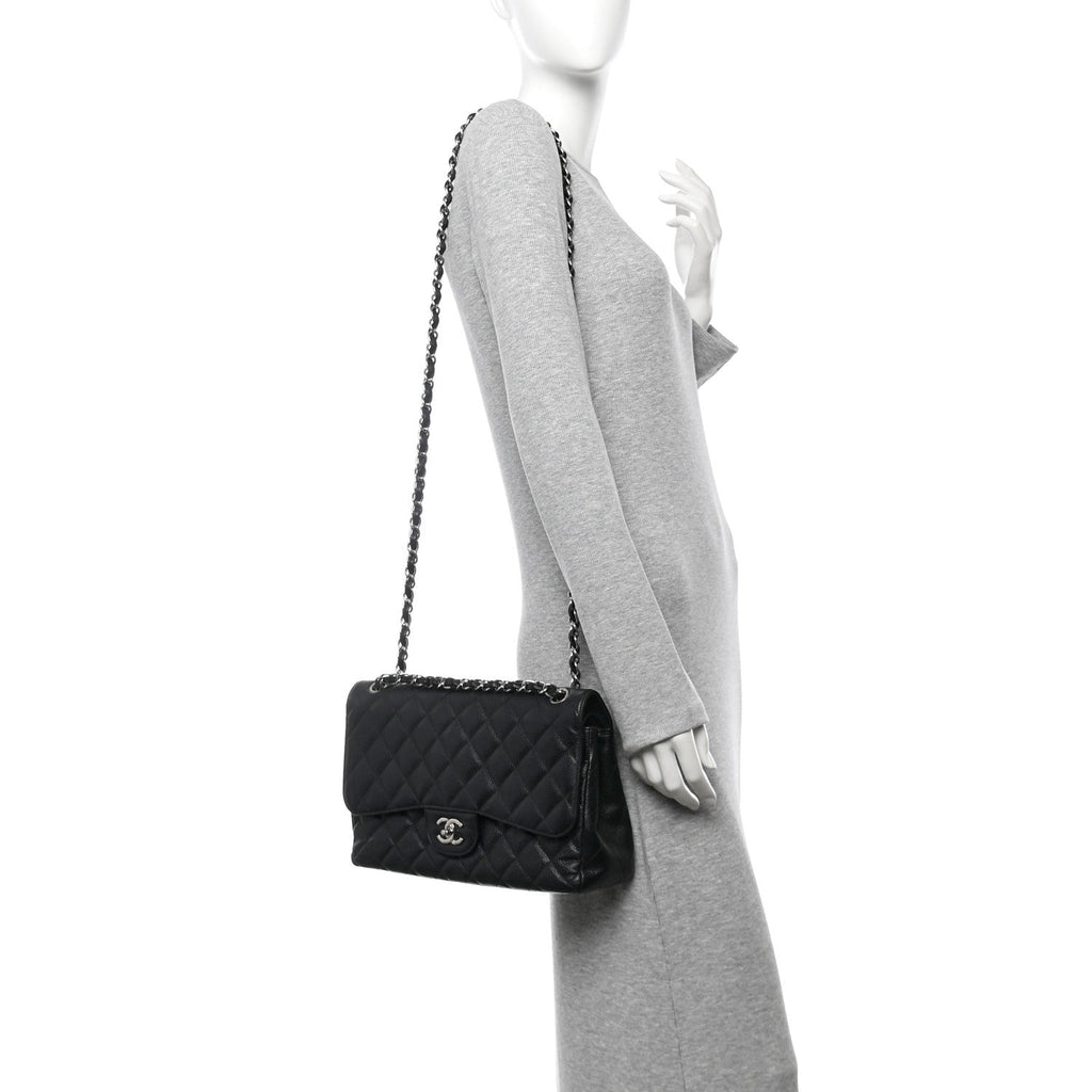 Caviar Quilted Jumbo Double Flap Black