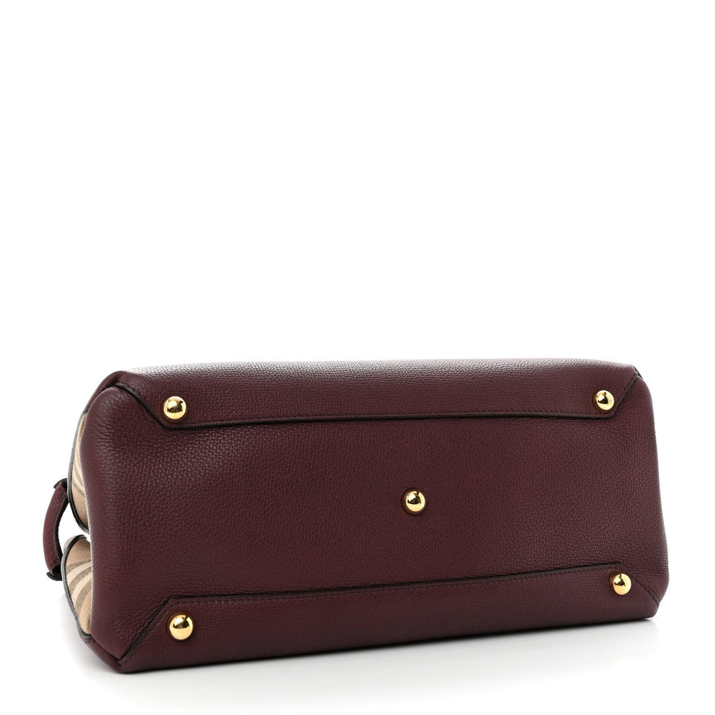 Derby Calfskin House Check Medium Banner Tote Mahogany Red