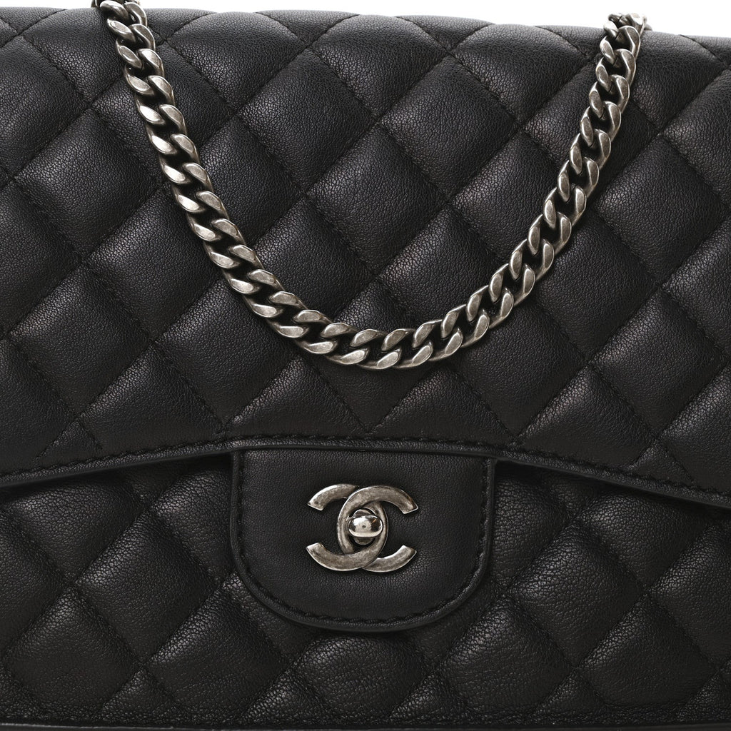 Metallic Goatskin Quilted Rock In Rome Flap Black
