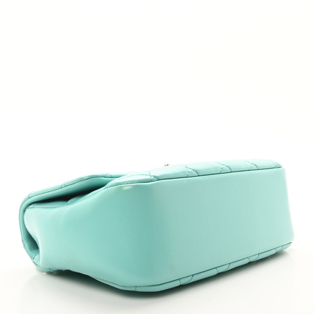 Shiny Lambskin Quilted Coco Trip Flap Bag Turquoise