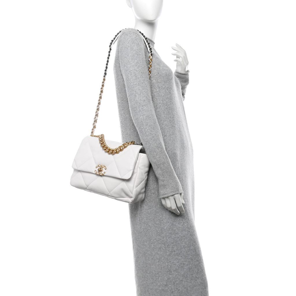 Lambskin Quilted Large Chanel 19 Flap White
