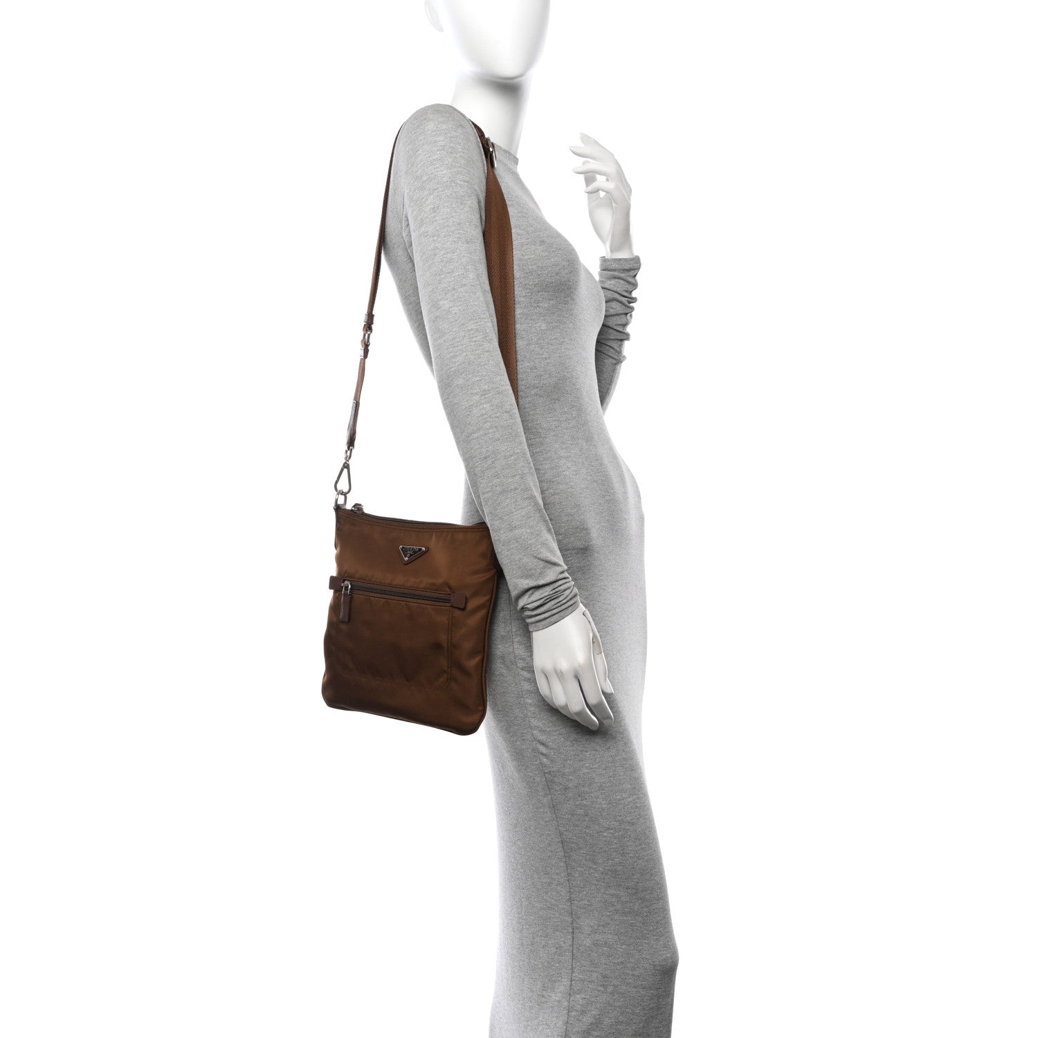 Tessuto Nylon Saffiano Flat Messenger Bag Brown