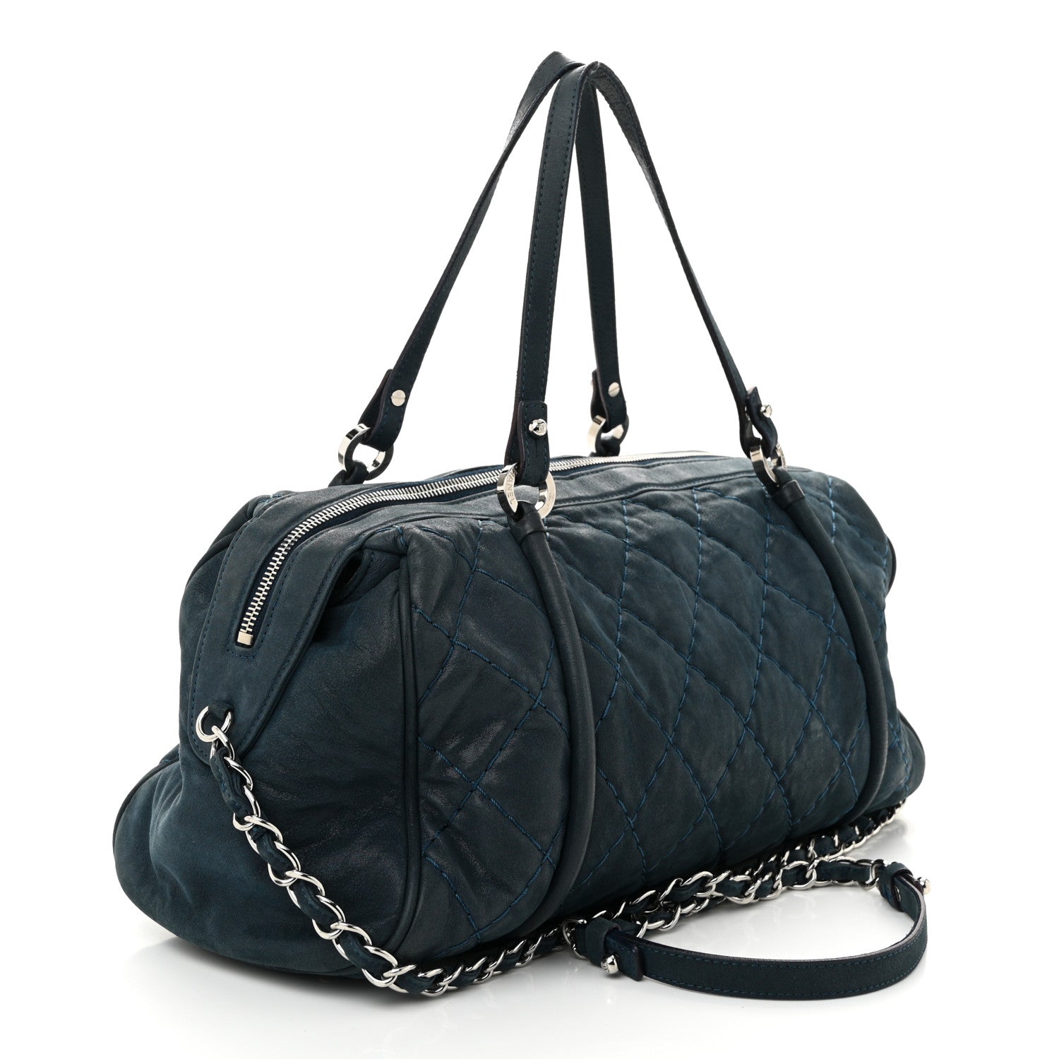 Iridescent Calfskin Quilted Relax CC Bowler Blue
