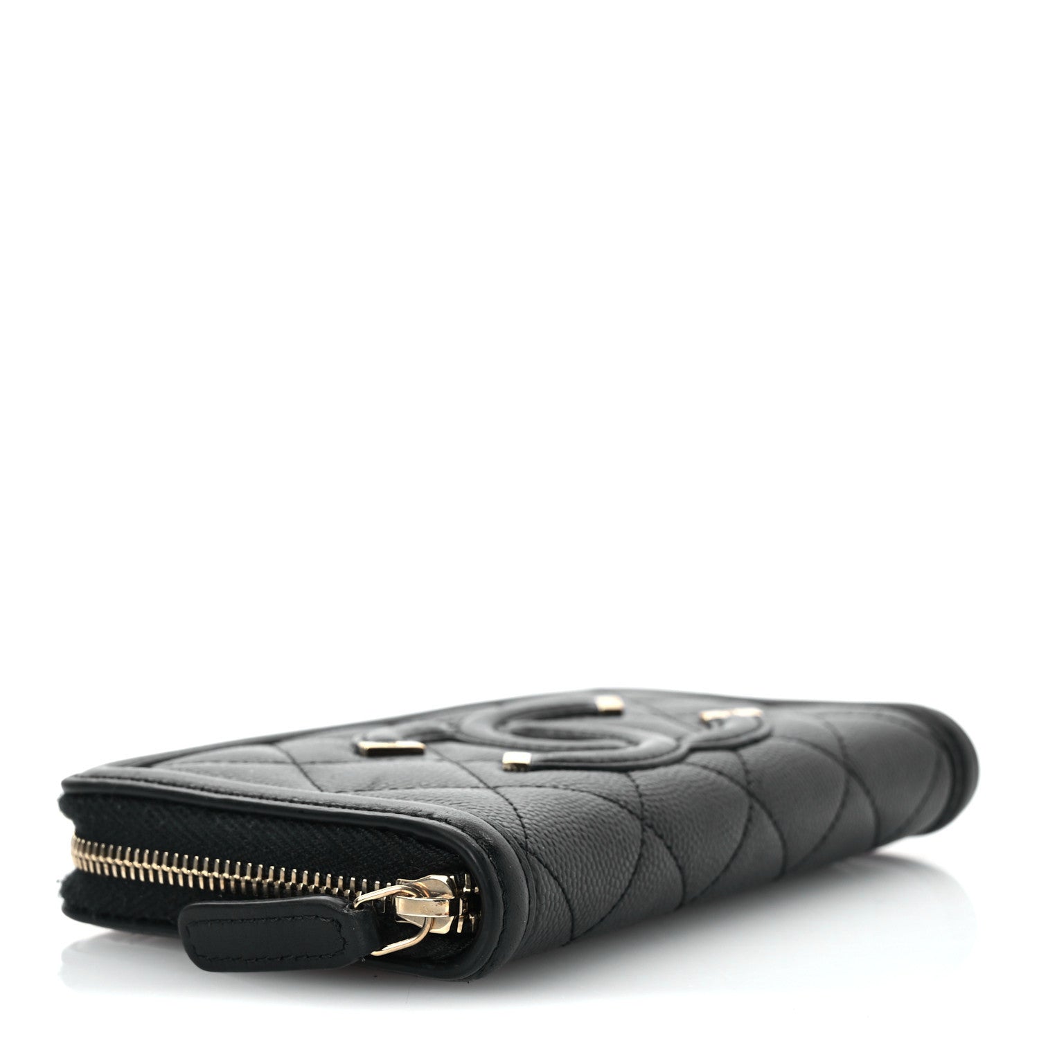 Caviar Quilted Medium Filigree Zip Around Wallet Black