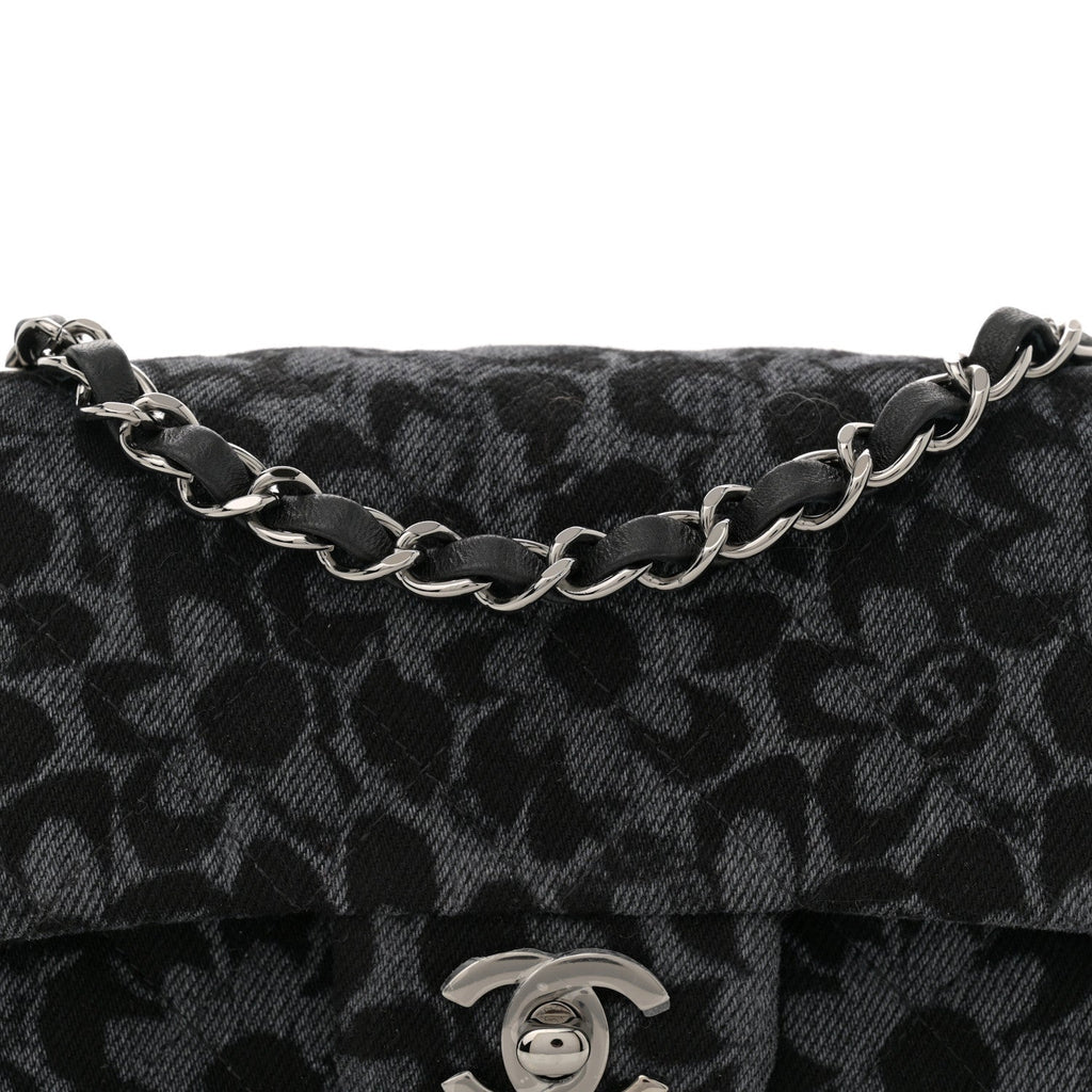 Printed Denim Quilted Flower Mini Rectangular Flap Black