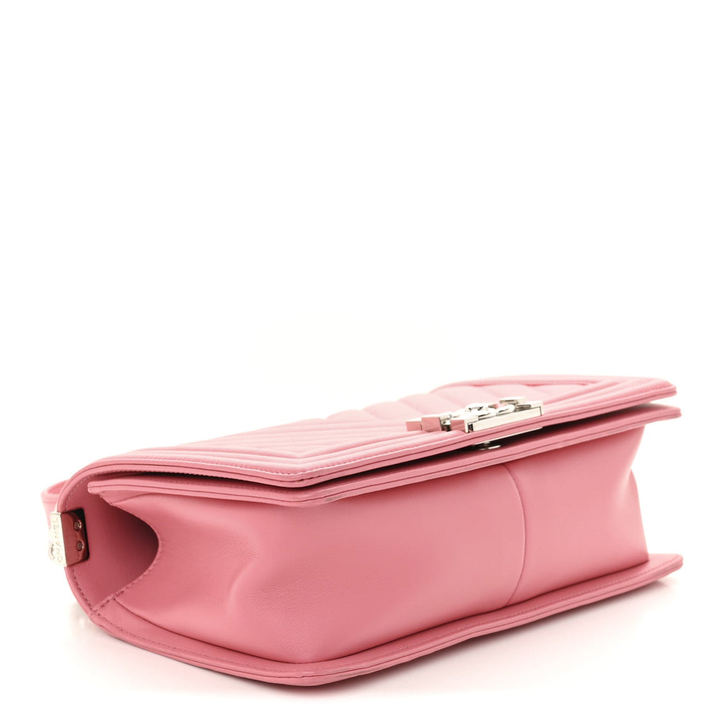 Calfskin Chevron Quilted Medium Boy Flap Pink