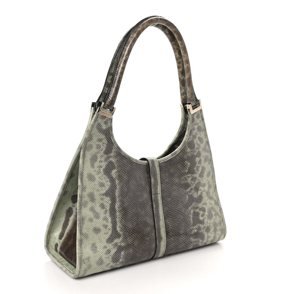 Snakeskin Bardot Shoulder Bag Green Brown