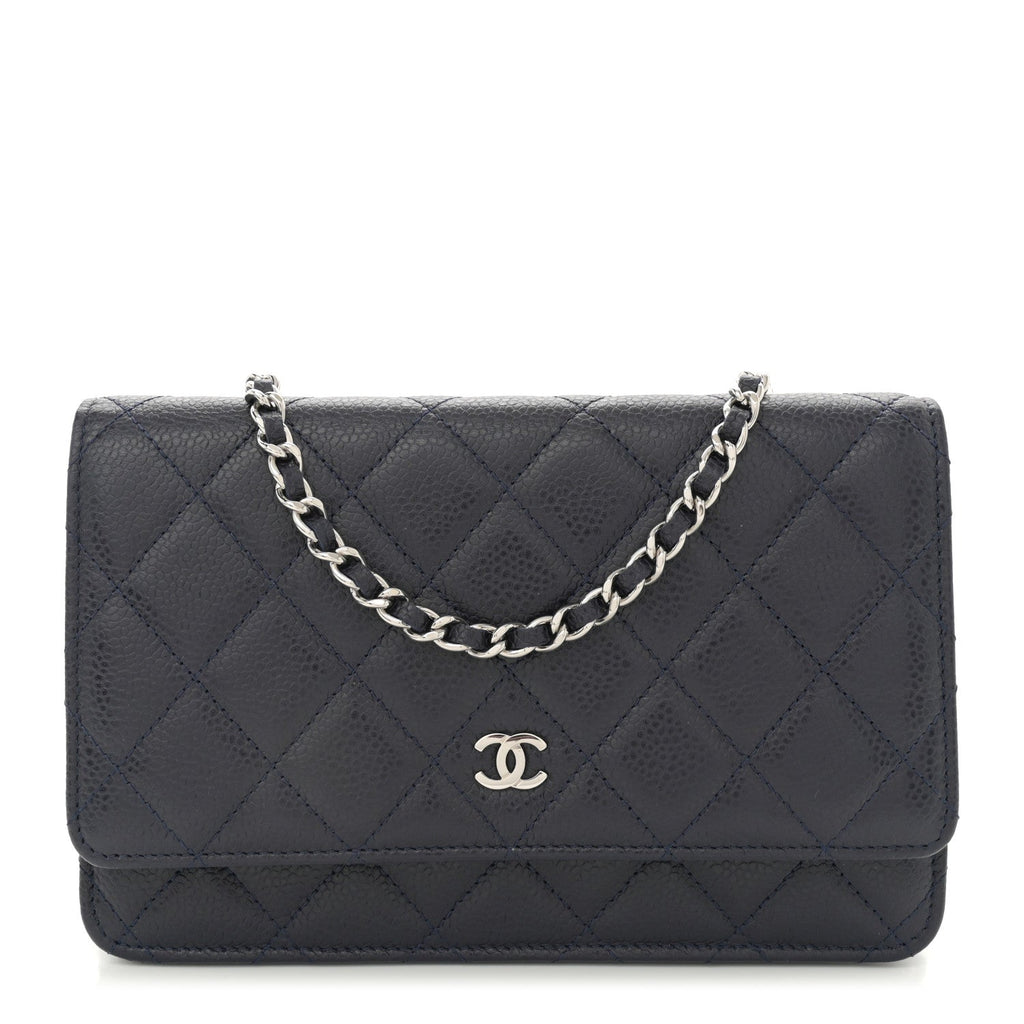 Caviar Quilted Wallet on Chain WOC Navy Blue