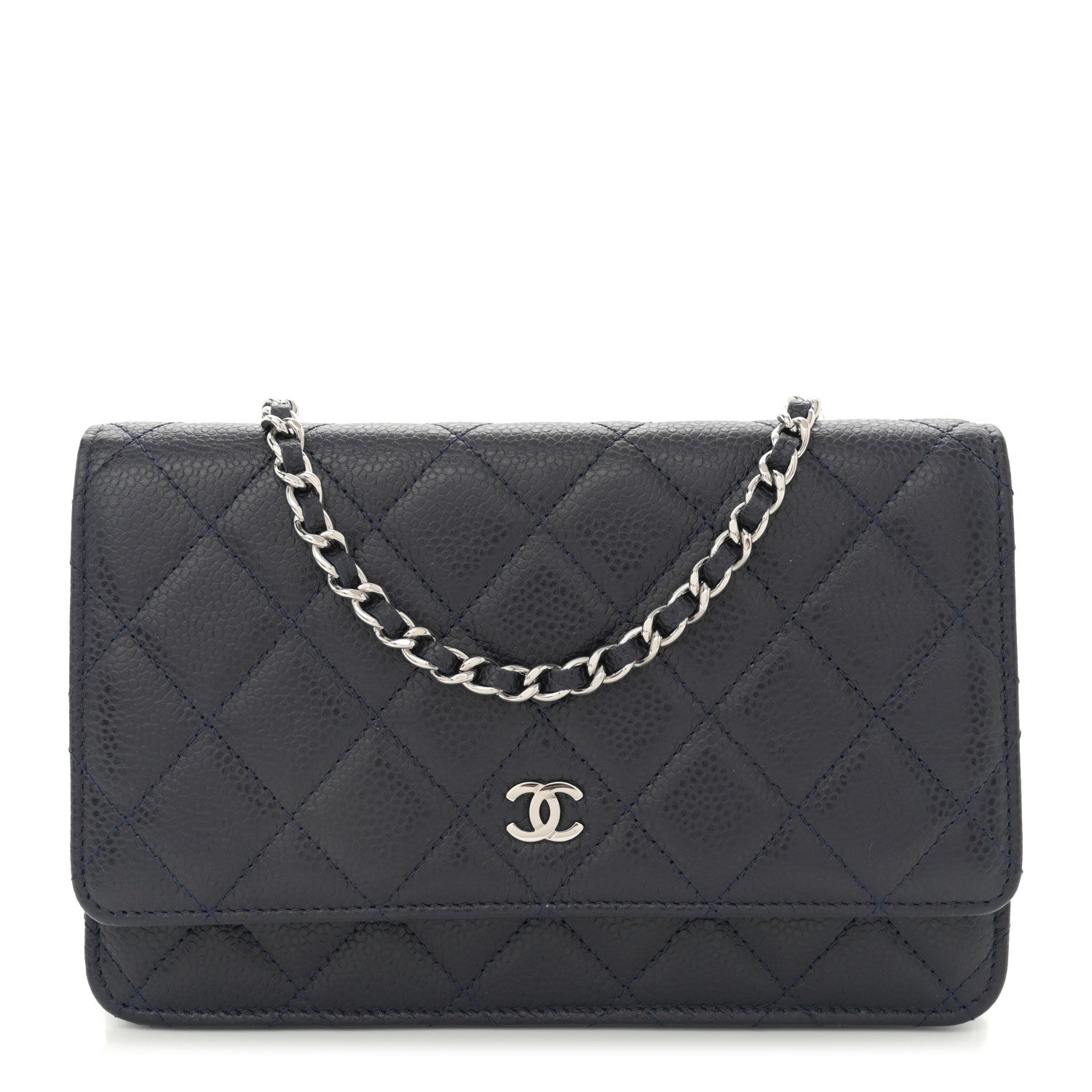 Caviar Quilted Wallet on Chain WOC Navy Blue